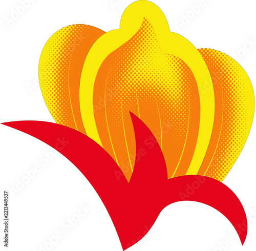 Yellow and Orange Stylized Flower with Red Leaves