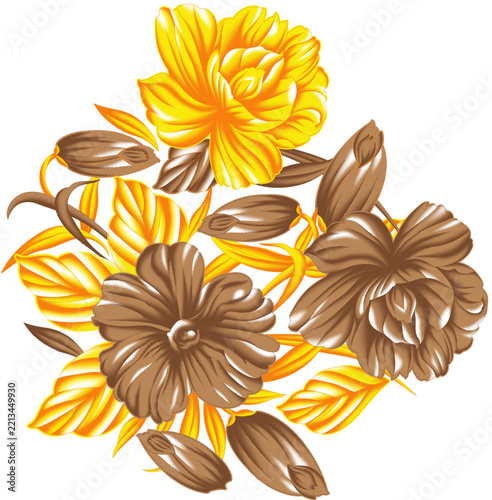 Yellow and Brown Floral Botanical Illustration
