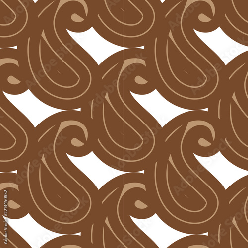 Brown Abstract Swirl Seamless Pattern with Beige Accents