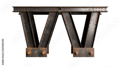 Obraz na plátně Isolated old rusty industrial metal support beam structure with heavy rivets and