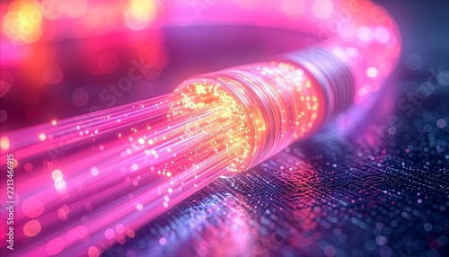 Spliced high speed fiber optic cable core with erbium doped glass fibers glowing pink