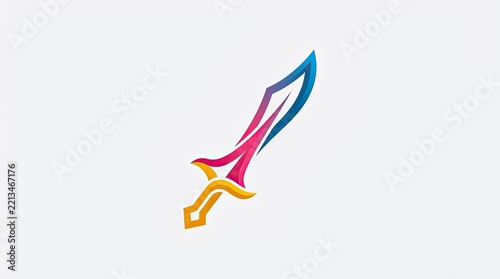 Modern Vibrant Golden Yellow Hot Pink Magenta and Electric Cyan Blue Gradient Fantasy Sword Dagger Logo Vector Illustration