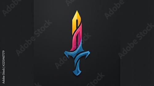 Modern Vibrant Golden Yellow Hot Pink Magenta and Electric Cyan Blue Gradient Fantasy Sword Dagger Logo Vector Illustration