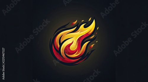 Modern Vibrant Golden Yellow Fiery Orange Crimson Red and Dark Charcoal Gradient Fireball Meteor Logo Vector Illustration