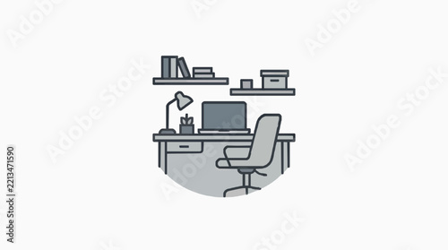 Professional home office workspace with laptop and ergonomic chair