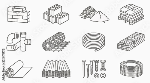 Comprehensive Collection of Construction and Building Materials Icons