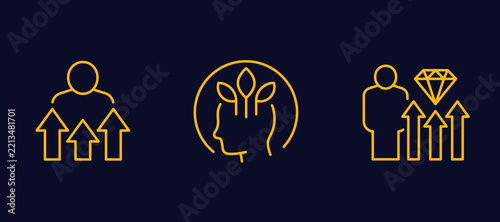 personal growth icons with people, line design