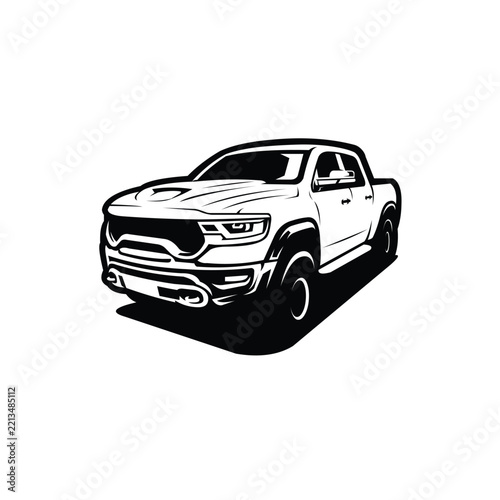 American muscle pickup truck vector illustration. Premium double cabin truck vector isolated