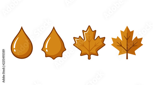 Transformation process from sap drop to maple leaf in cute cartoon style vector illustration