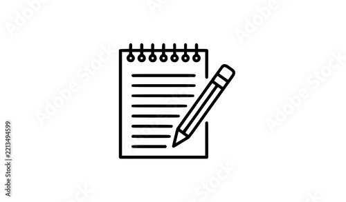 Notepad and Pencil Icon – Thin Line Vector