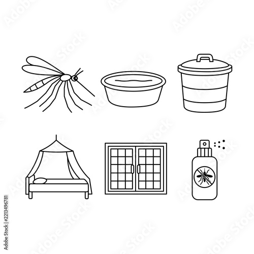 Mosquito Prevention and Control Icon Set, Public Health Line Art Vector