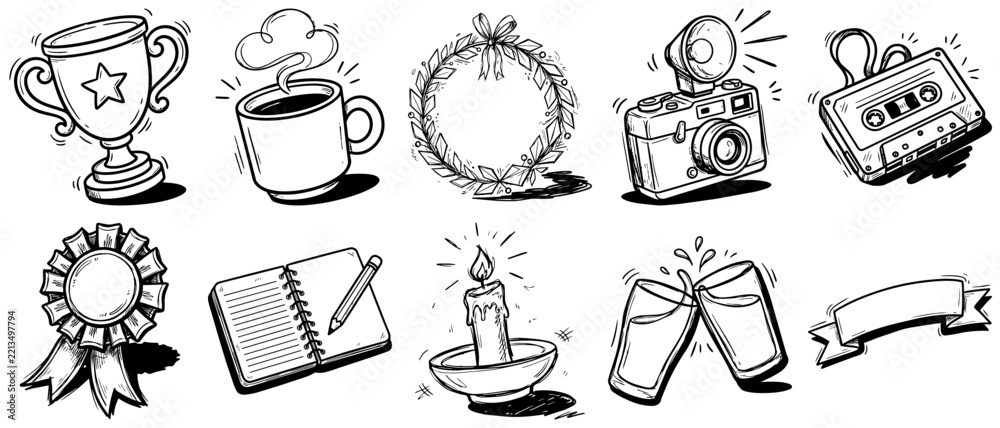 Fototapeta premium Set of Hand Drawn Doodles and Icons
