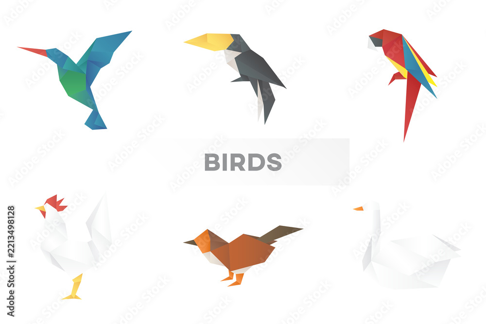 Fototapeta premium Origami birds png paper craft cut out collection