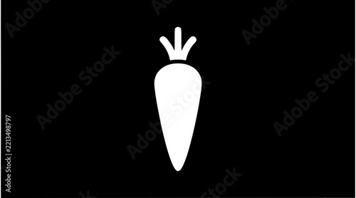 White Carrot Icon on Black Background Minimal Vector Illustration