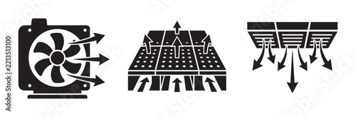Ventilation fan and airflow icons set, air conditioning and cooling system