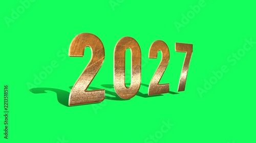 Golden 3D 2027 Animated Numbers on Green Screen Background