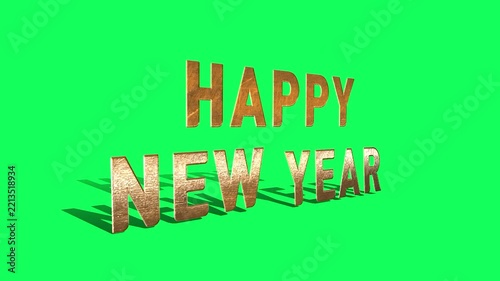 Happy New Year Golden 3D Animated Typography on Green Screen