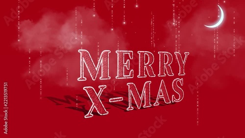 Merry X-Mas Animated Text with Moonlight and Cloud Effect on Red Background