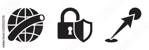 Security icons set with padlock, shield, globe and target for protection and access