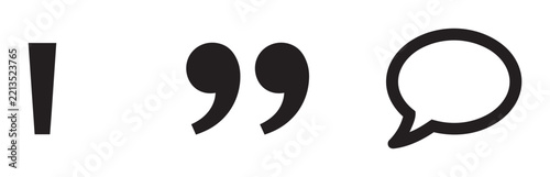 Speech bubble and quotation mark set, communication icons for dialogue and messaging