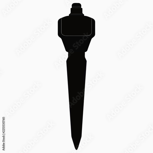 Black silhouette of a tall abstract geometric tower shape