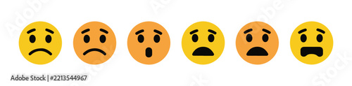 Obraz na plátně Shocked and sad face emoji set vector icons in yellow and orange for various emotions