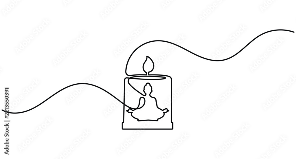 Obraz premium Buddha candle line art minimal meditation flame icon with continuous line and editable stroke