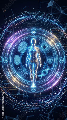 Digital human silhouette with futuristic data elements