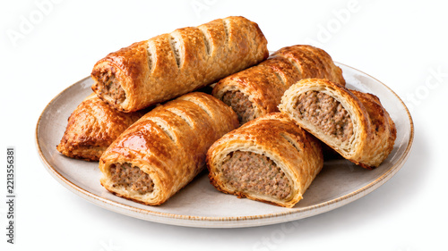 Traditional British Sausage Rolls With Golden Pastry
