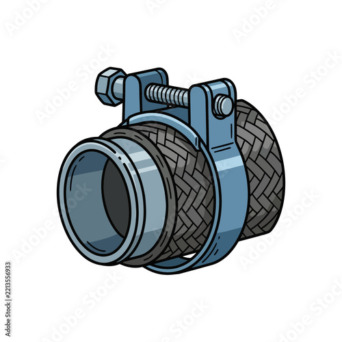 Industrial metal hose connector with a secure bolt clamp mechanism.