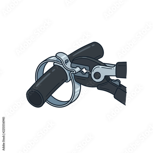 Illustration showing a pincer tool crimping a metal ear clamp onto a black rubber hose.