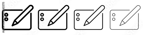 Graphics tablet line icon with stylus for digital drawing