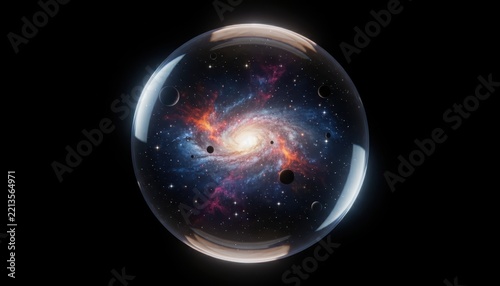 Galaxy Trapped Inside a Glowing Glass Sphere in Space