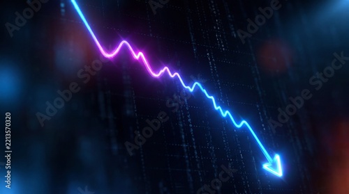 Stock Market Crash Graph with Glowing Downward Trend Arrow