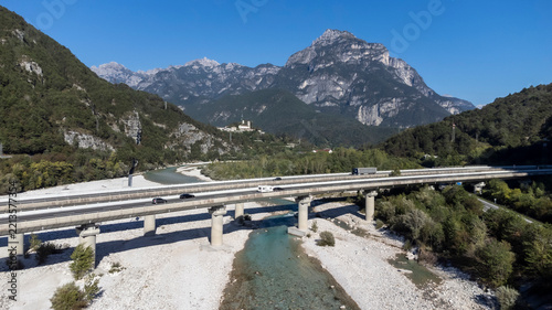 canal valley near Campiolo with river tagliamento in italy. It is a 23-kilometer-long valley in the extreme northeast of Italy, in the Friuli-Venezia Giulia region