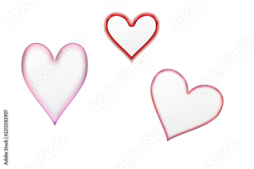 Clear transparent pink hearts shape frame with soft edge on white background. Valentines , wedding concept