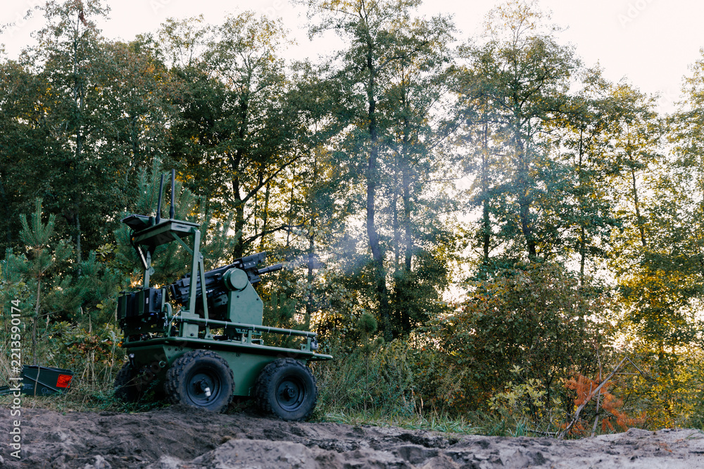 Fototapeta premium Milrem robotics themis ugv operating in military environment