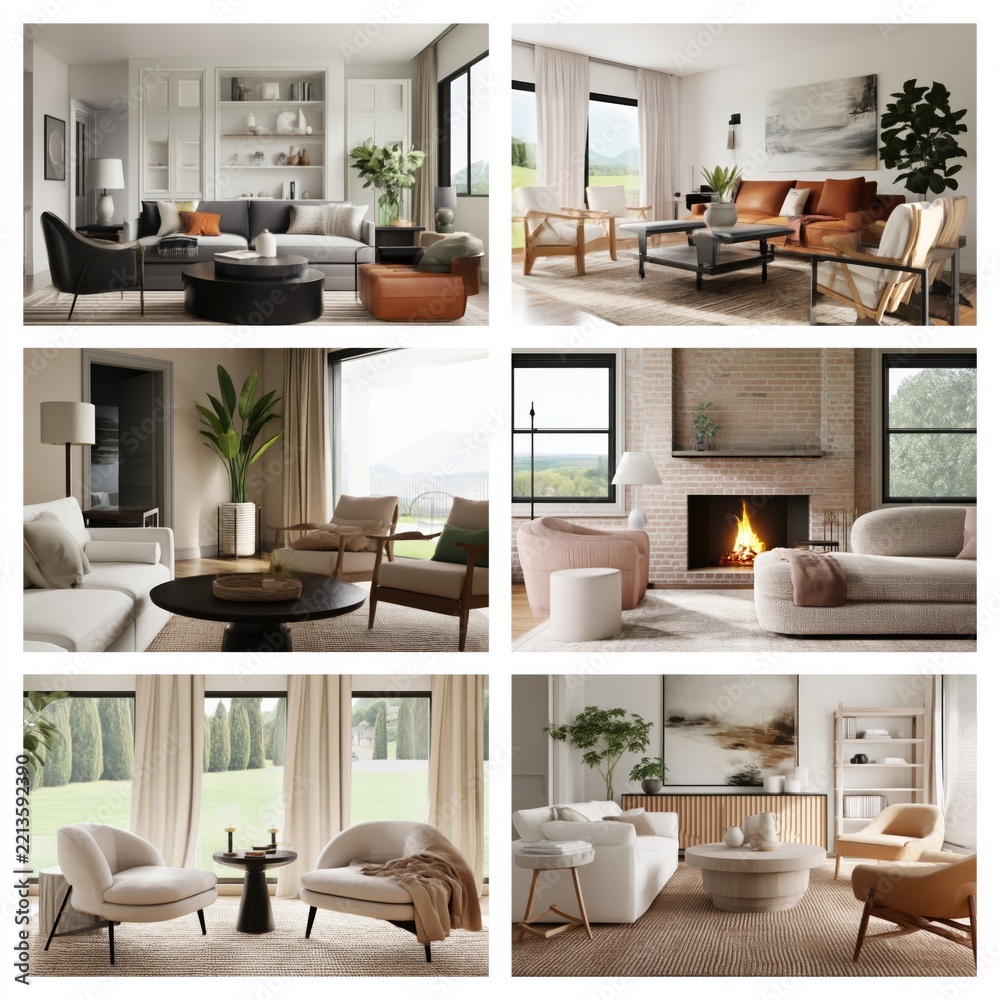 Fototapeta premium Modern Interior Design in a Variety of Living Spaces Showing Comfort and Style