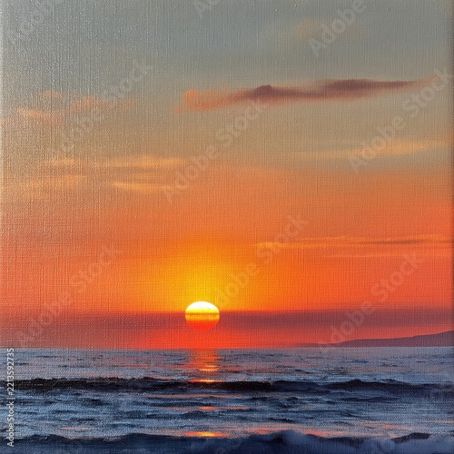 Sunset Over the Ocean With Waves and Clouds in the Sky