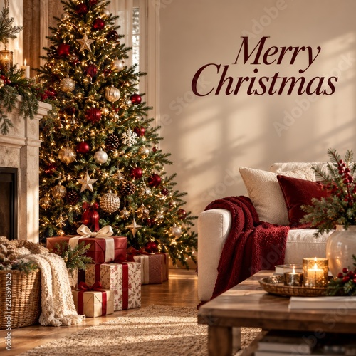 Christmas Decorations in a Living Room With a Tree and Gifts