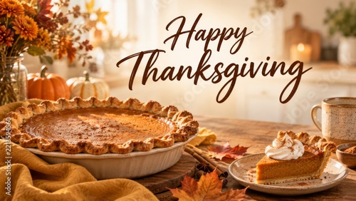Thanksgiving Celebration With Pumpkin Pie in a Cozy Kitchen Setting