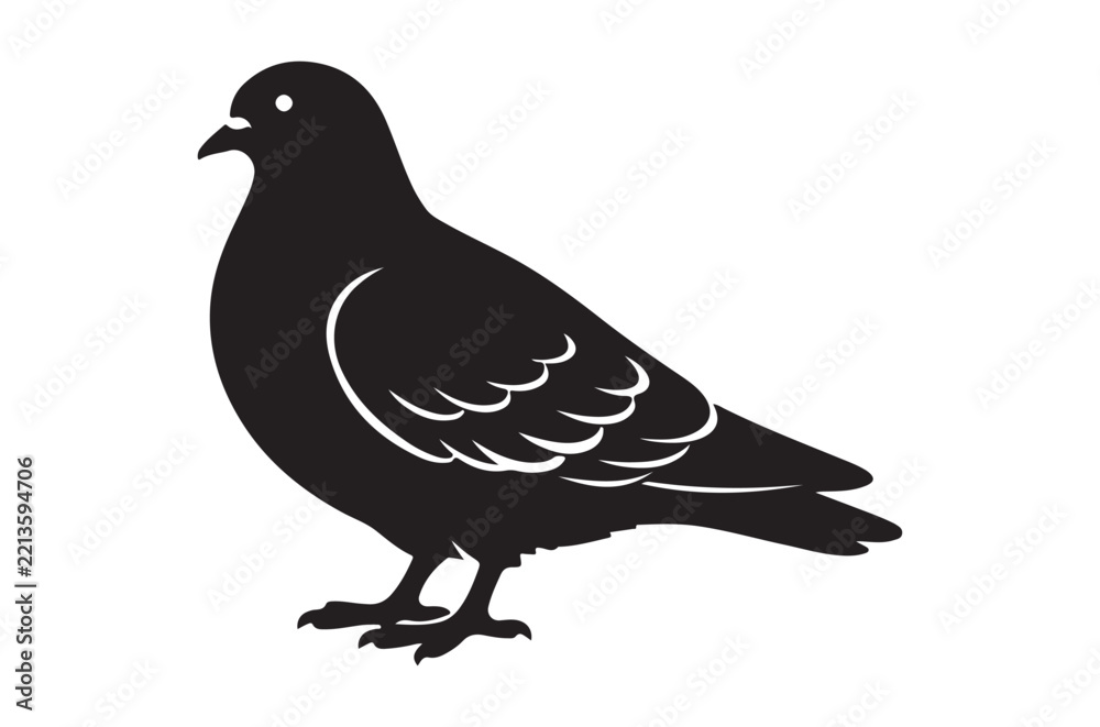 Fototapeta premium Pigeon Silhouette Against A White Background Minimalist Bird Shape