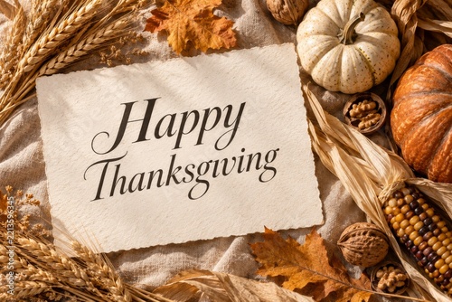Thanksgiving Celebration With Decorations Featuring Pumpkins, Nuts, and Autum...