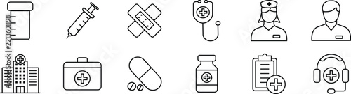 Medical and Healthcare Outline Vector Icon Set