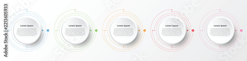 Infographics are used to present the details of the different steps in a work process. There are a total of 5 steps.
