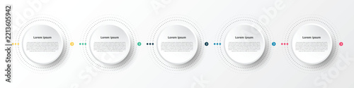 Infographics are used to present the details of the different steps in a work process. There are a total of 5 steps.