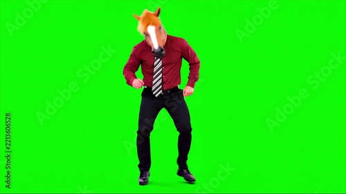 Horse Head Man Dancing on Green Screen