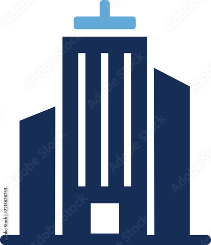 Flat vector icon of a corporate office skyscraper building silhouette