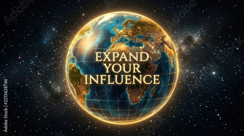 Global Influence and Expansion Concept: Earth Globe in Space with Text 