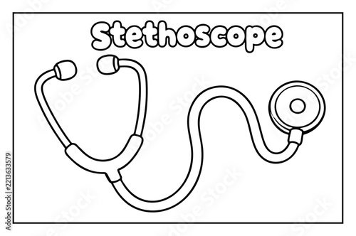 Stethoscope coloring page for kids educational outline vector illustration with bold black lines